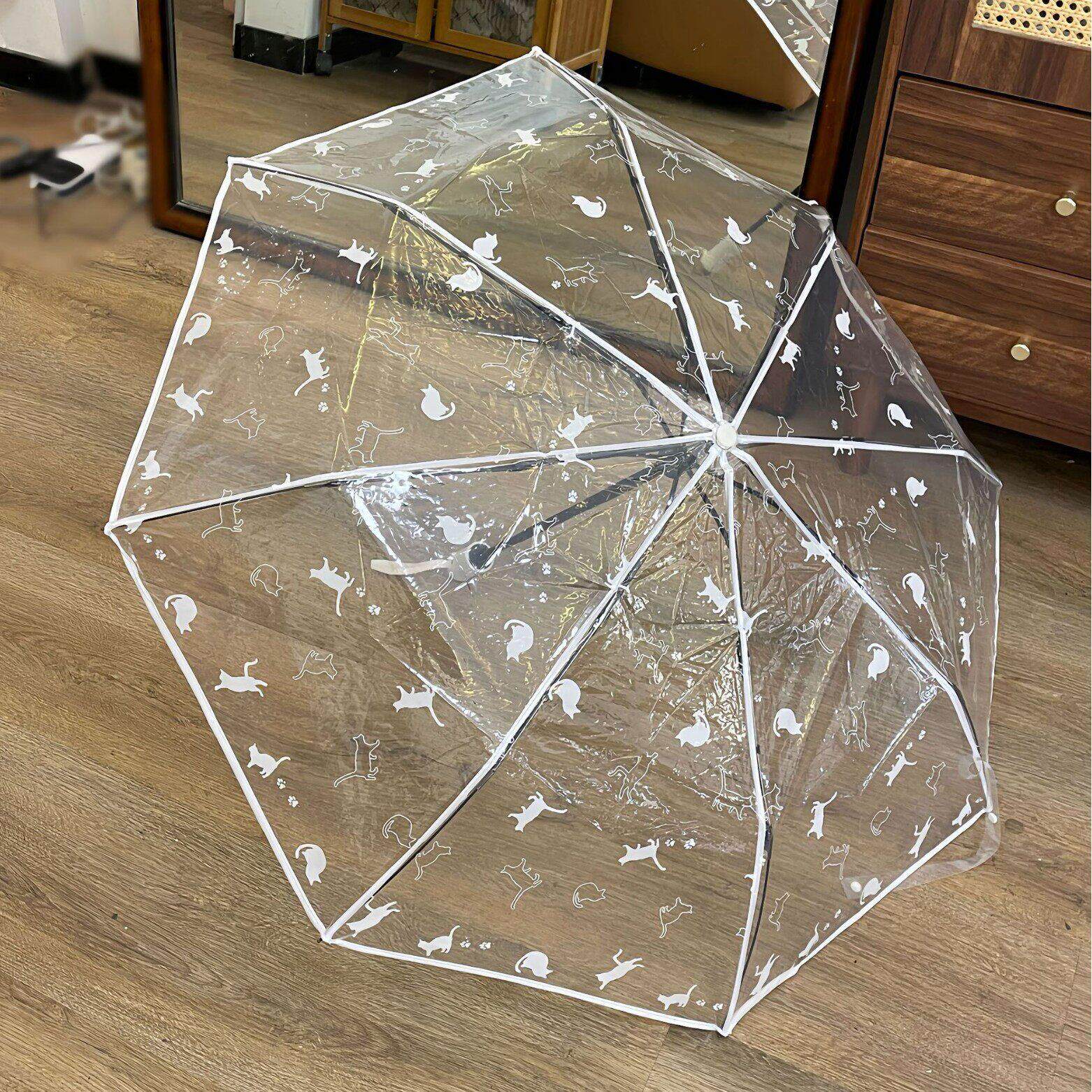 猫咪卡通折叠全自动透明创意雨伞三折长柄学生清新学生ins雨伞女