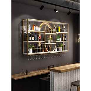 吧台酒柜靠墙壁挂式置物架工业风酒吧铁艺展示架创意餐厅红酒架子