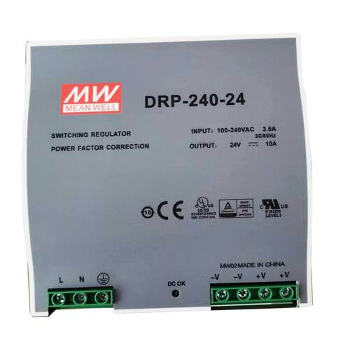 库存明纬DRP-240-24带PFC电路全电压输入的导轨开关电源