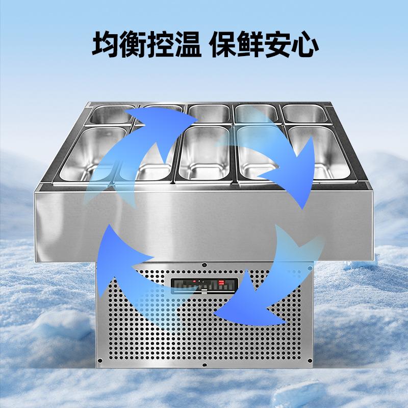 嵌入式冰鲜台商用海鲜柜沙拉柜超市冰台大容量展示冷柜不锈钢厂家