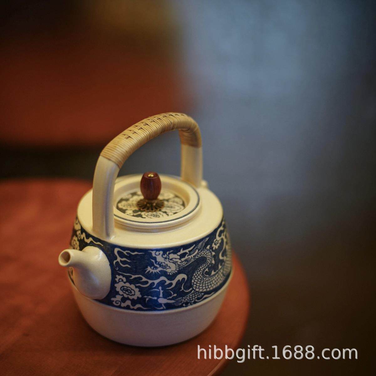 新品梵山堂陶壶 苏打釉青花龙纹煮茶壶明火炭火两用壶 家用手工壶