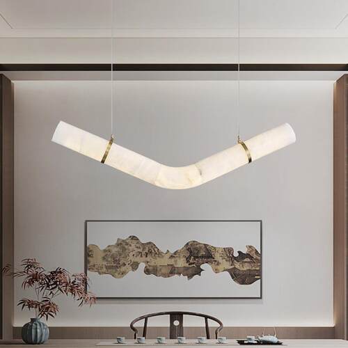 仿云石吊灯现代简约长款异型设计师创意餐厅吧台商用氛围艺术灯