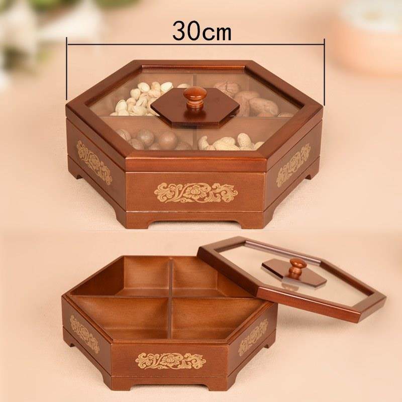 正品实干收纳盒中式瓜子坚质果盘客厅高档分格木轻奢果零食糖果盒
