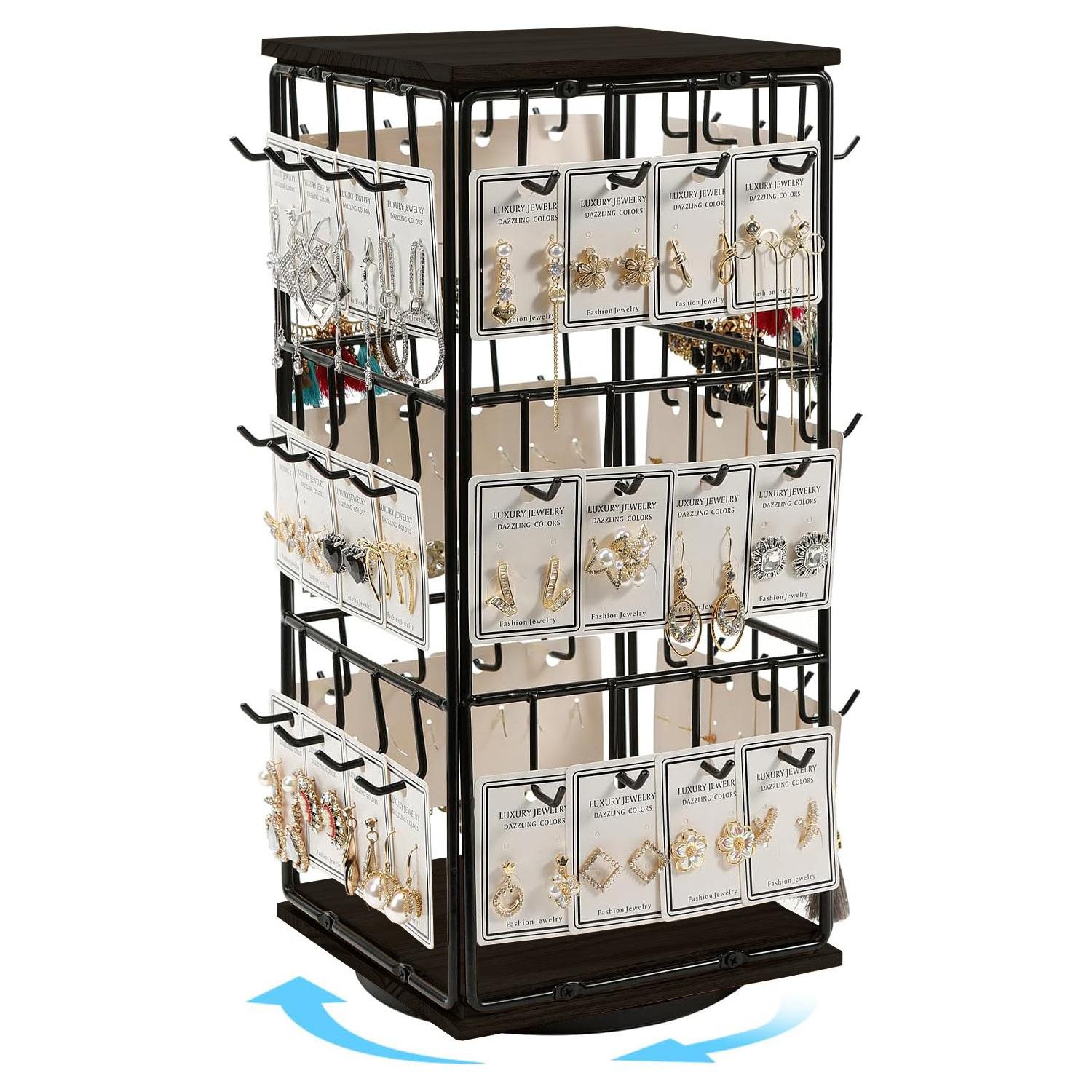 可拆卸桌面四面方形展示架铁艺木底座店铺珠宝耳环耳饰收纳架