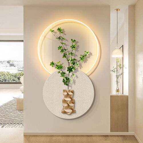 现代简约玄关装饰画绿植实物立体砂岩挂画客厅走廊过道发光led画
