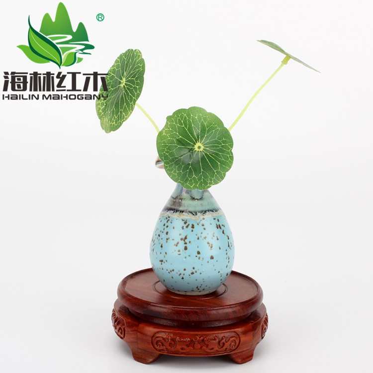 红木圆形奇石玉石石头佛像花瓶花盆底座紫砂壶鱼缸实木托木雕摆件