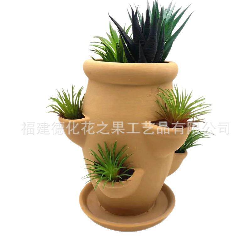 跨境红陶多孔多肉花盆低温陶瓷陶土透气绿植微景观园林盆栽带托盘