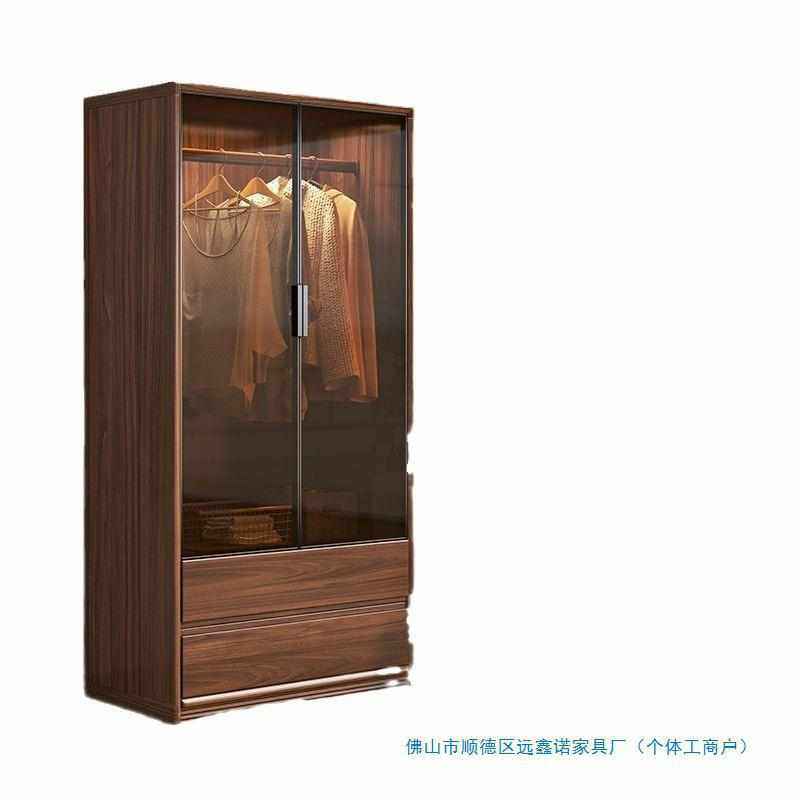 新中式黑胡桃木衣柜实木现代简约带顶柜家用卧室玻璃储物柜衣橱,住宅家具,独立衣柜,淘宝优惠券,粉丝福利购,淘宝优惠卷