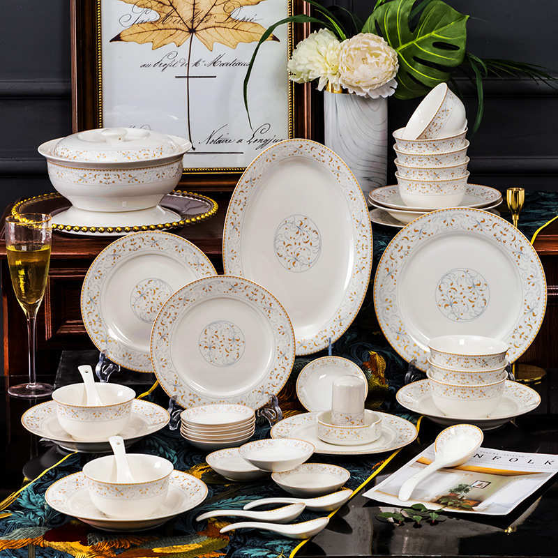 碗碟套装欧式 景德镇陶瓷餐具碗盘 简约家用 骨瓷碗盘子陶瓷 礼品