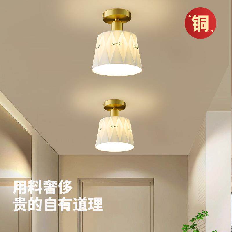 全铜美式复古过道灯釉面创意手绘中古客厅餐厅吧台入户玄关陶瓷灯