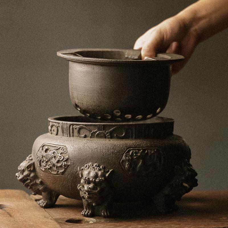 炉旁煮茶铸铁碳炉纯手工茶炉明火泡茶茶具室内室外木炭大型茶炉
