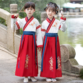 汉服男童国学服女童古装襦裙小学生唐装儿童书童三字经演出服春秋