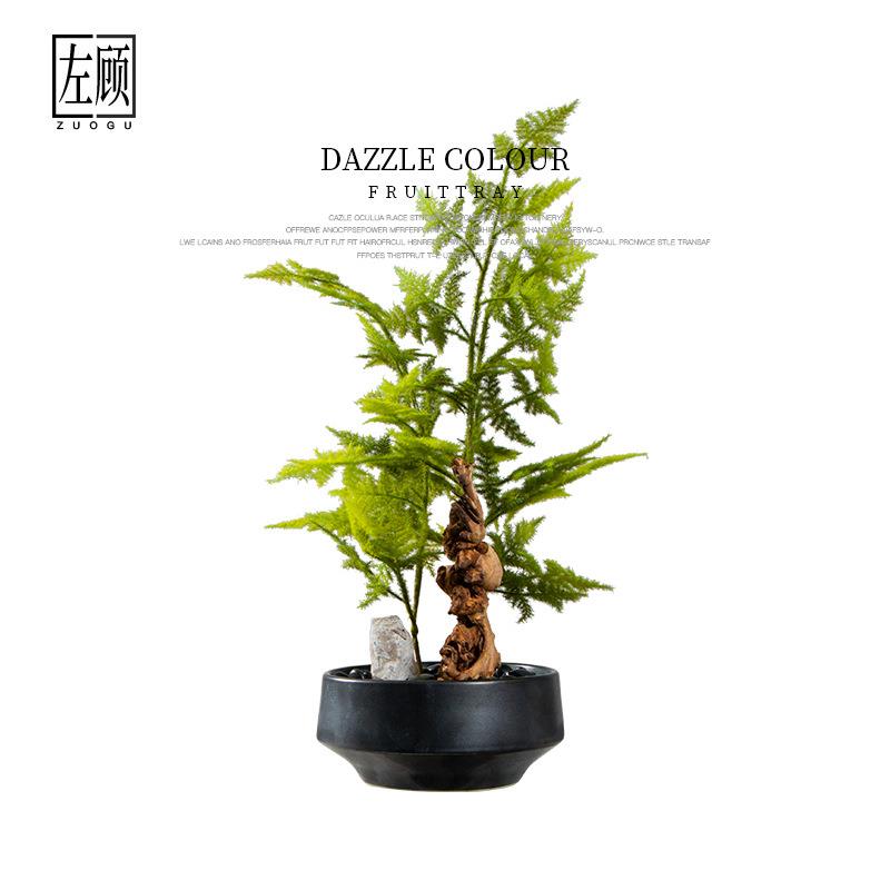 新中式日式仿真文竹绿植盆景案几书房书法桌售楼部洽谈桌盆栽摆件