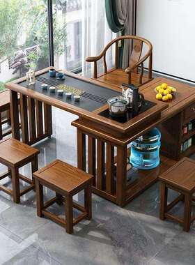 阳台家用XVA折椅泡叠茶台小茶桌组合新中式实木移动旋转茶几烧水