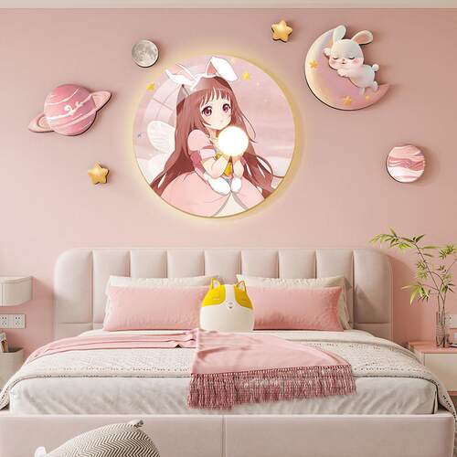 儿童房卧室床头装饰画 画led气氛灯画 画现代简约温馨公主房间卡