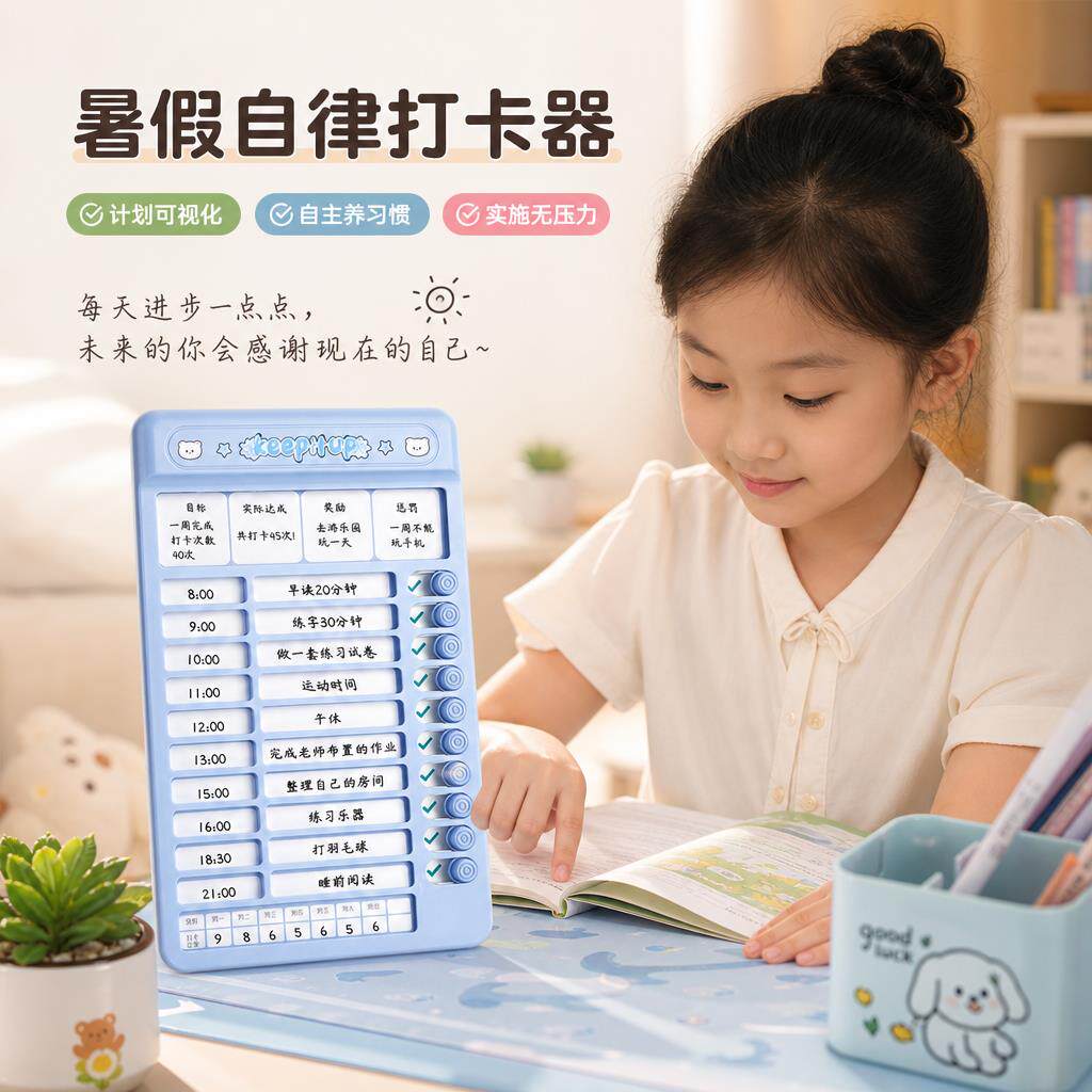 儿童自律打卡器小学生专用暑假假期学习计划表作息作业时间管理神器好习惯养成规划板每日任务计划本打卡记录