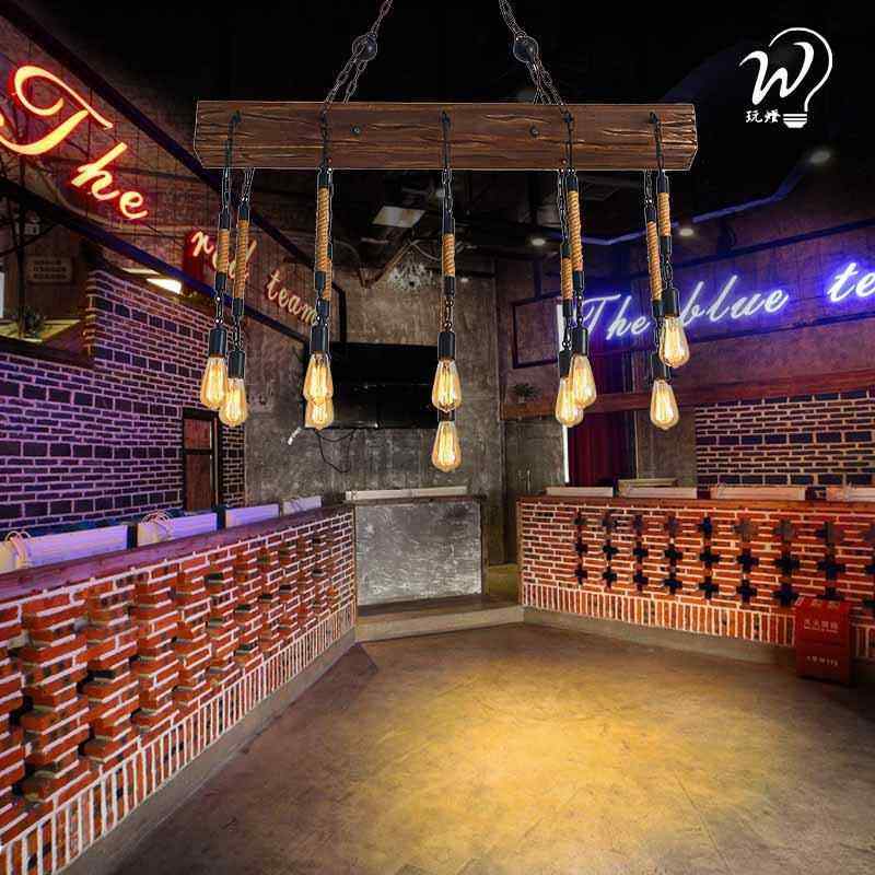 工业风复古麻绳吊灯创意理发饭店火锅烧烤服装店餐厅酒吧装饰灯具