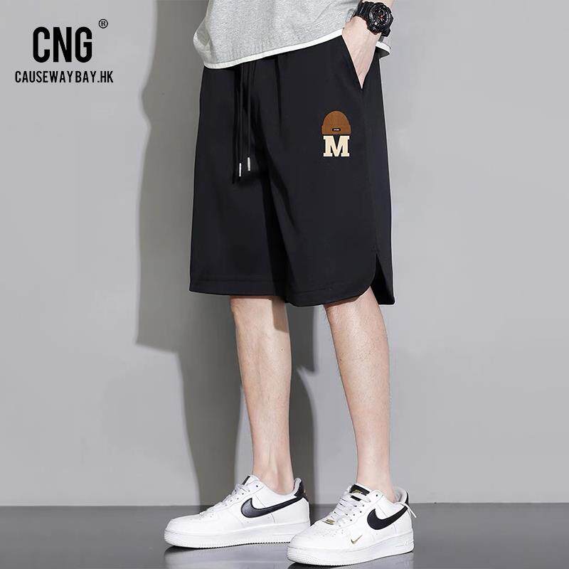 香港潮牌男短裤夏天薄款宽松五分裤黑色休闲运动中裤冰丝百搭裤子
