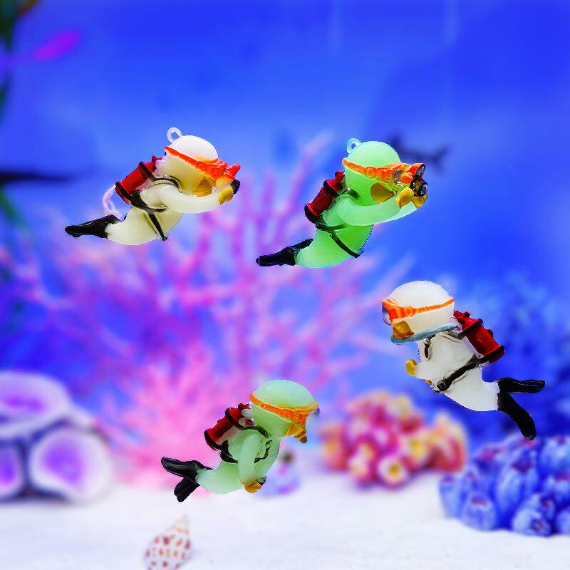 荧光蓝胖子潜水员水族鱼缸造景摆件装饰品网红漂浮相机绿色水族箱