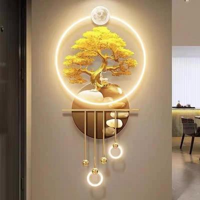 轻奢财树入户玄尽关装MNJ饰档画高发LED带灯发光走廊头挂画大气壁