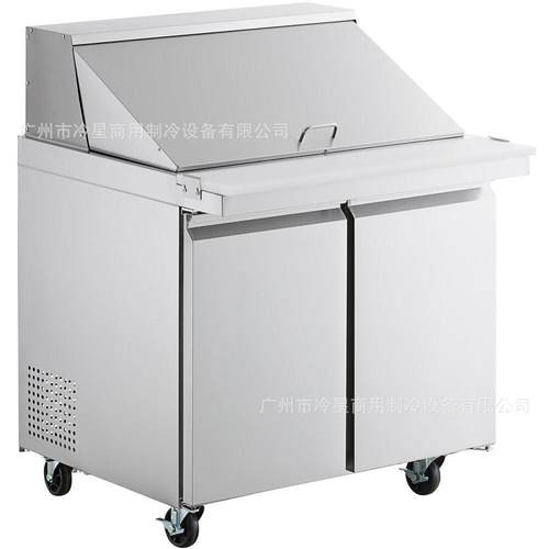 商用双门披萨台工作台 不锈钢操作台冰柜风冷平面雪柜可配1/3盆