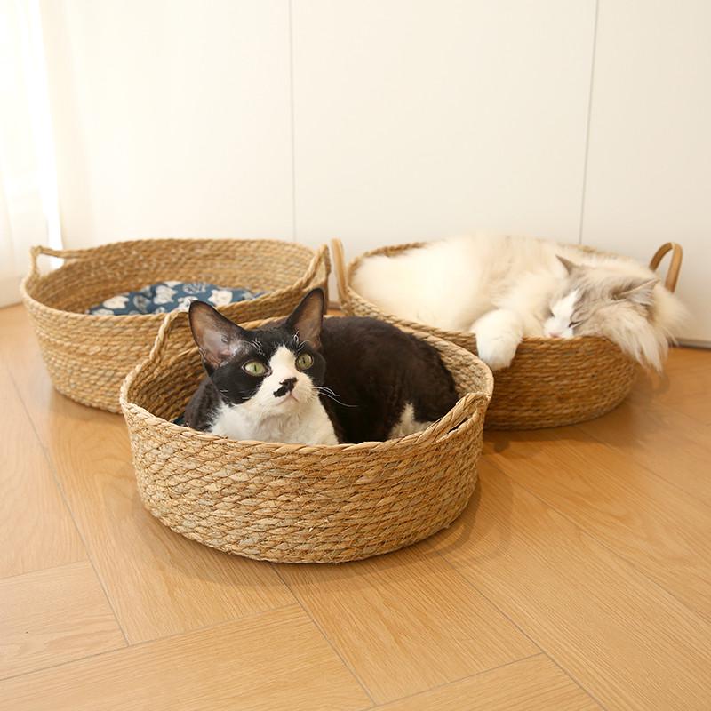 藤编猫窝四季通用夏天狗窝夏季猫屋猫床猫抓板草编可拆洗垫子凉窝