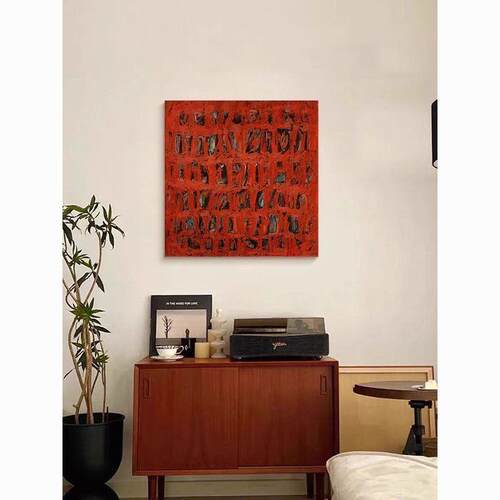 顺丰CEI美式红色中古风手纯绘画抽艺术肌理油画玄关象小众装饰画