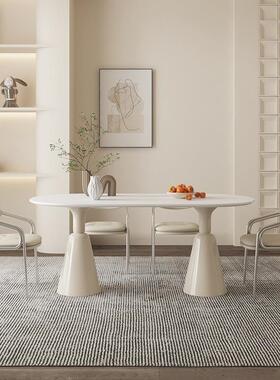 奶油风型极岩板餐家桌用小户轻奢现代ltao7111简约网红简椭圆形6