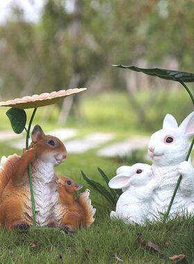 户外庭院装饰 花园装饰小院子 园艺摆件铁艺撑伞彷真动物雕塑摆件