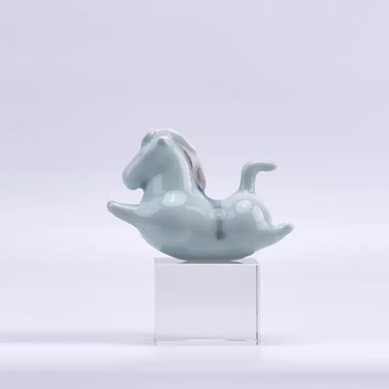 现代饰新中式水晶玻璃陶马ES-A6356瓷动物摆件客厅居家饰品玄关桌