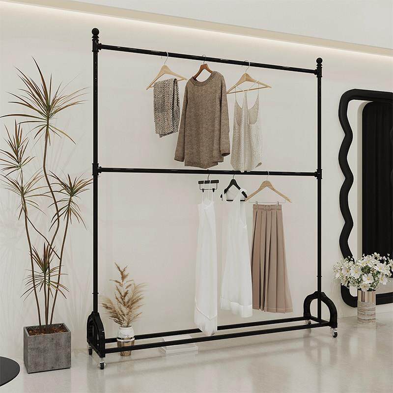服装衣帽架落地式双杆可移动升降挂衣展示商用衣帽间服装陈列架子