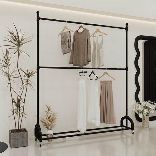 服装衣帽架落地式双杆可移动升降挂衣展示商用衣帽间服装陈列架子