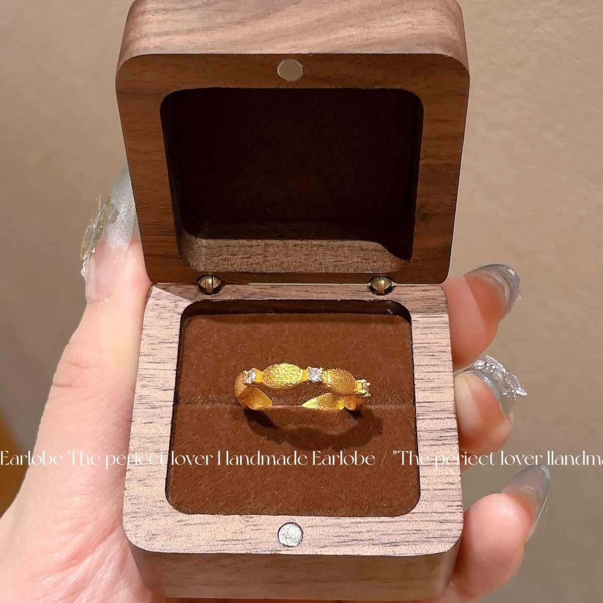 新中式中古沙金拉丝锆石米珠戒指开口简约女小众设计日常百搭指环