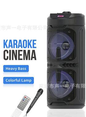 ZQS6209东南亚热销低音炮蓝牙音箱便携式炫彩灯户外圆筒双6.5音响