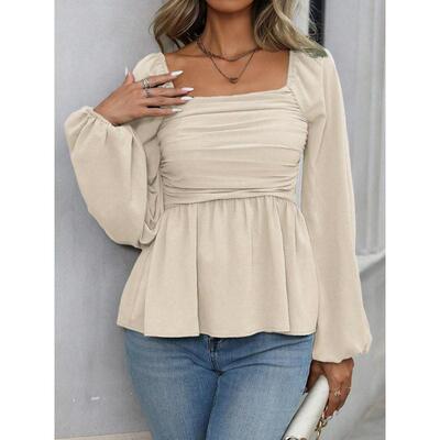E 40763 Square Neck Ruched Shirt 方领褶皱衬衫跨境速卖通