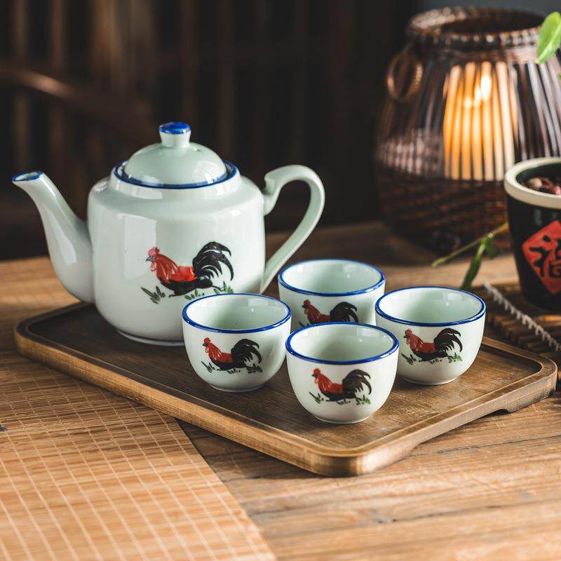 老式怀旧水壶公鸡凉水壶套装青瓷茶壶泡茶家用茶杯提壶茶具一整套