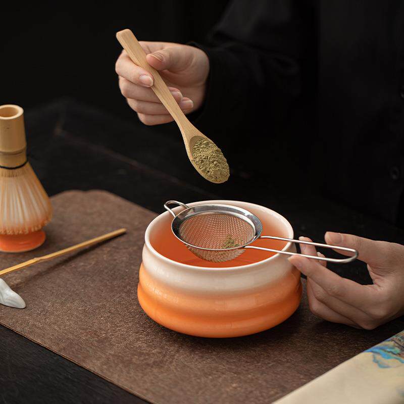 螺纹渐变陶瓷抹茶八件套日式点茶道大号抹茶碗茶筅立百本立过滤筛