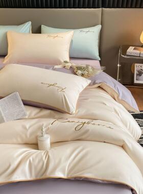 级感6高0支长绒棉四件套纯AL704151床单床轻棉奢刺绣宿舍三件套裸