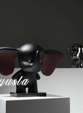 可爱动物小飞象摆件样板间客厅玄关柜电视柜别墅软装饰品树脂工艺