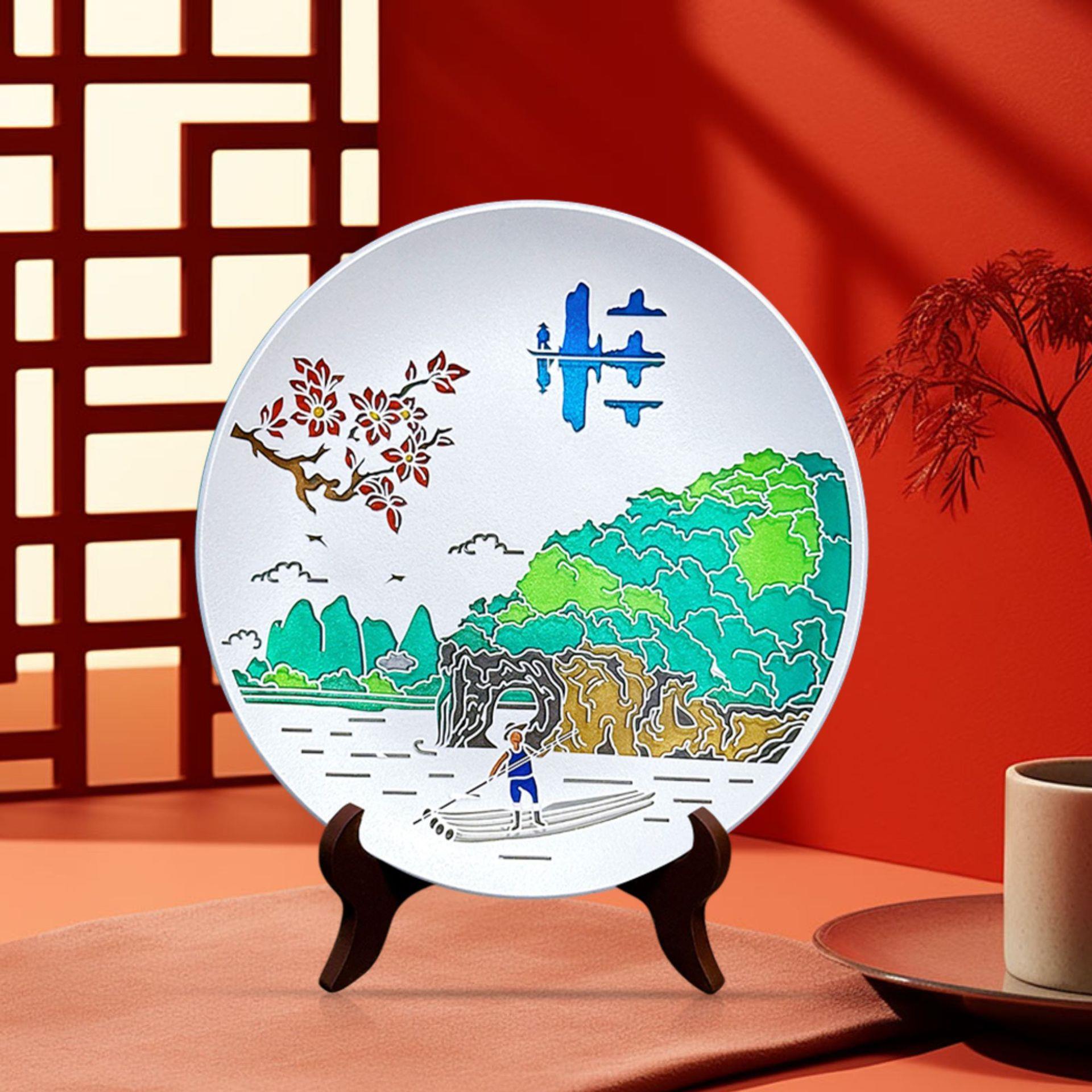水十ZWG年制造厂广西林山景点纪念品江风景特色晶化玻璃漓桂圆盘