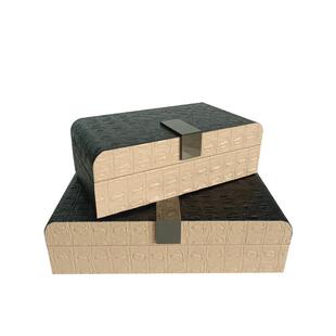 饰 样板房家居装 简约现代创意新款 皮革橘黑拼接半圆编织收纳盒软装