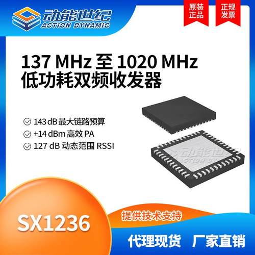 SX1236IMLTRT原装SEMTECH137MHz-1020MHz低功耗双波段收发芯片