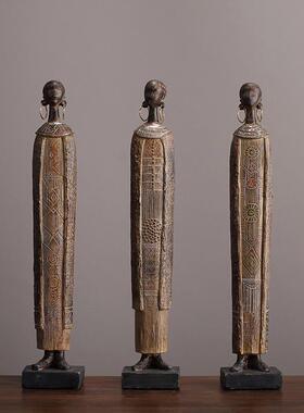 复古怀旧侘寂风格软装饰品非洲部落女人像艺术品雕塑书房桌面摆件