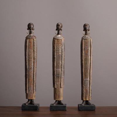 复古怀旧侘寂风格软装饰品非洲部落女人像艺术品雕塑书房桌面摆件