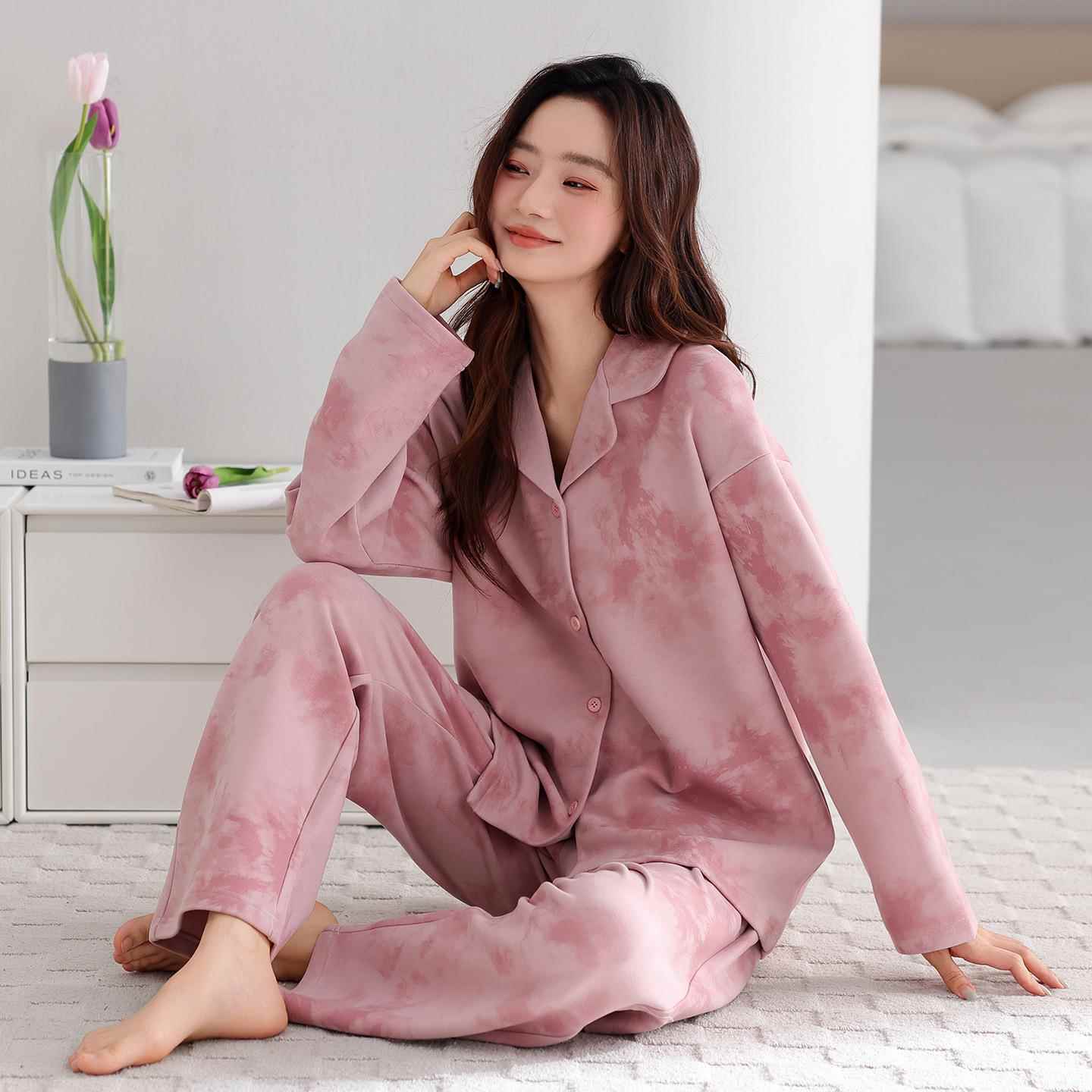 日本GP睡衣女款秋冬季保暖德绒双面磨毛家居服薄绒套装可外穿