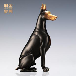 铜艺坊坐立杜宾犬铜狗摆件杜宾犬彩铜器工艺品家居入户玄关铜摆件