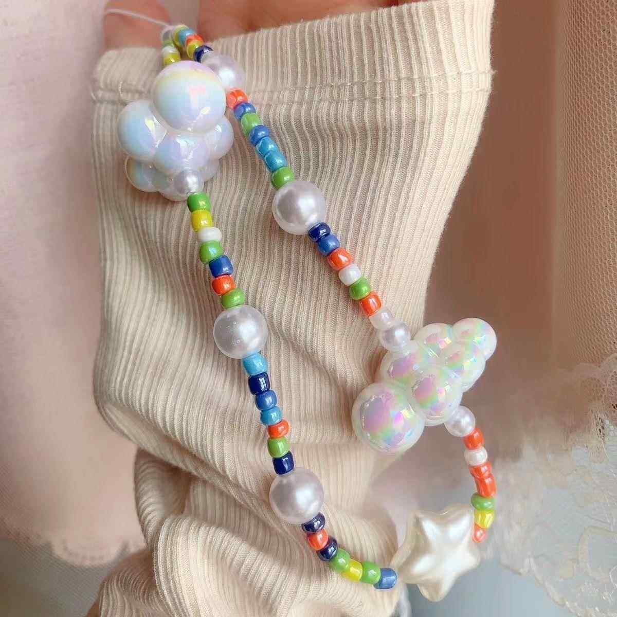 ins明星同款手机链条彩色珠云朵手机挂绳短款挂件手机绳短手腕ins