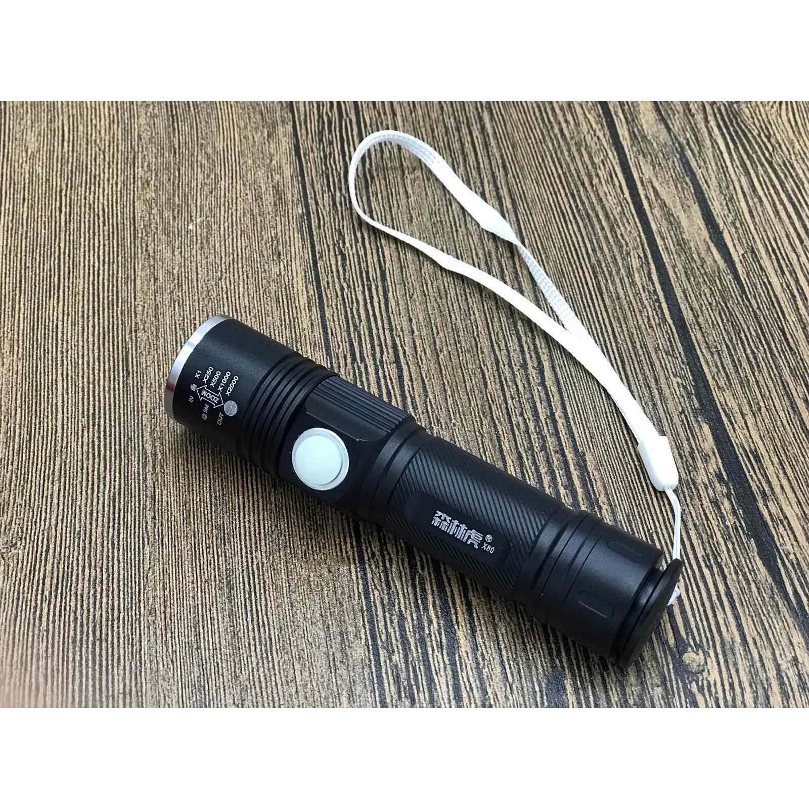 正品森外林虎X8伸缩变焦手电筒口0袋紧凑型可电充电内置锂池户防