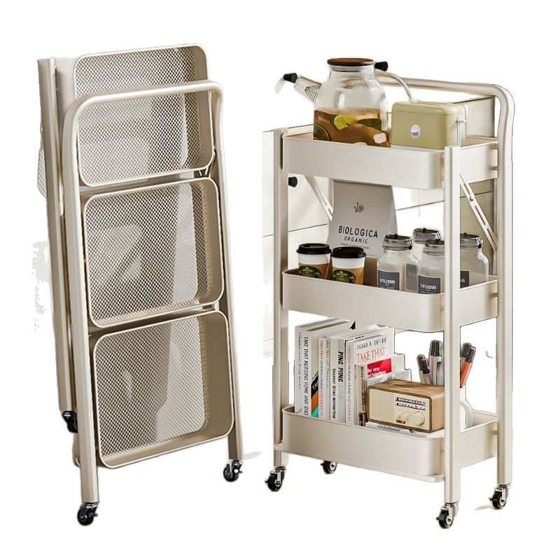 可折叠书架小推车置物架落地移动带轮卧室零食架厨房收纳储物架子
