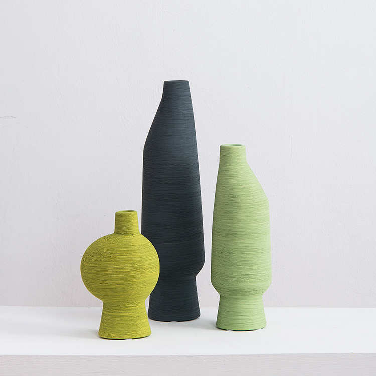 器陶瓷样板间摆件花瓶客厅拉丝售楼处绿色装饰创意花彩绘手工前台